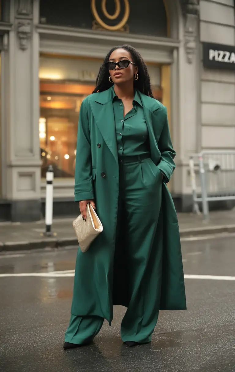 winter outfits blackgirl elegant Emerald Green Monochrome Drama