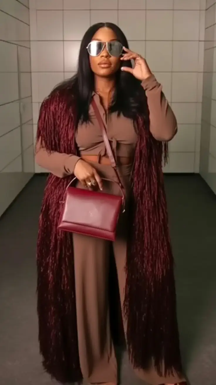 winter outfits blackgirl concert Fringe Drama in Monochrome Brown