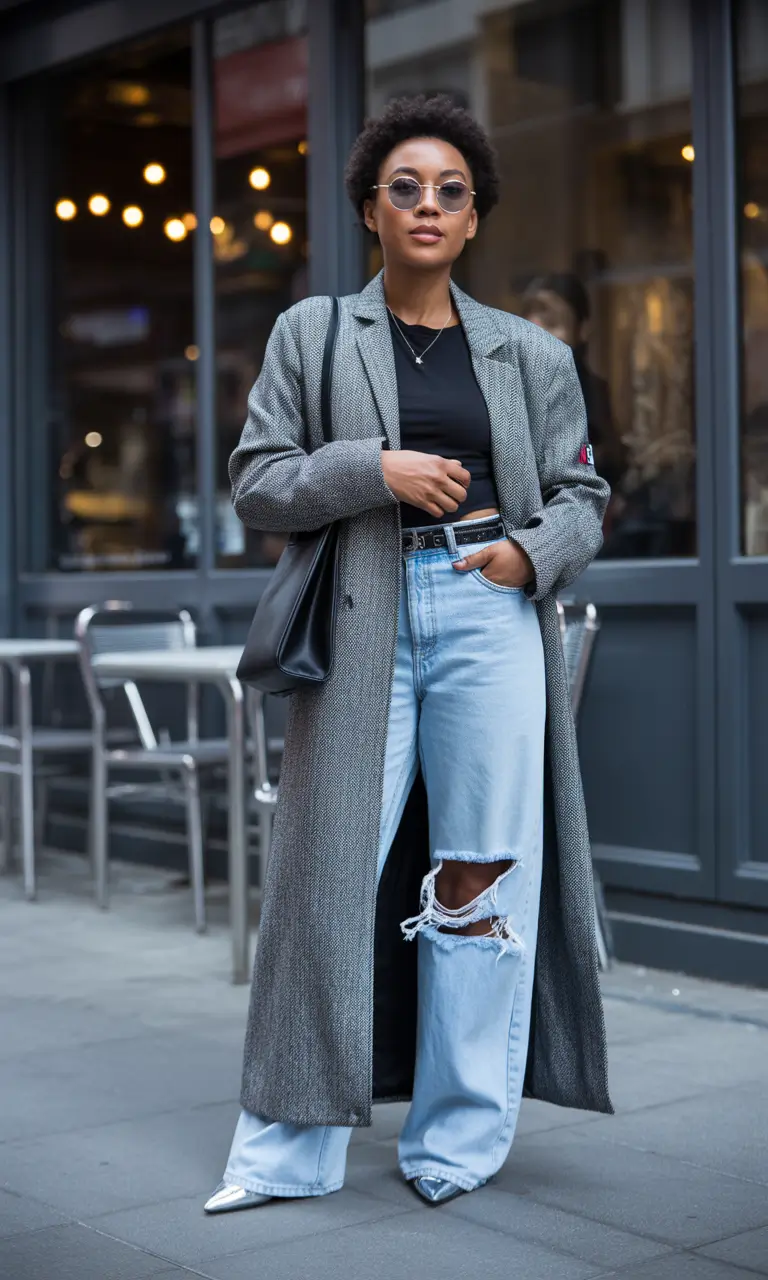winter outfits blackgirl streetwear Street Chic in Oversized Layers