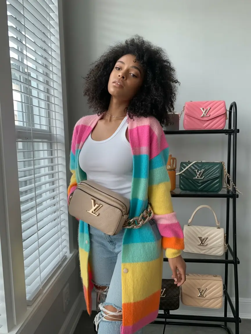 winter outfits blackgirl baddie casual Bold Stripes and Luxe Accessories