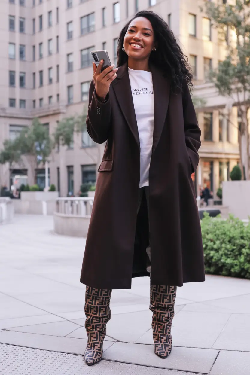 winter outfits blackgirl boots Monochrome Drama with Statement Boots