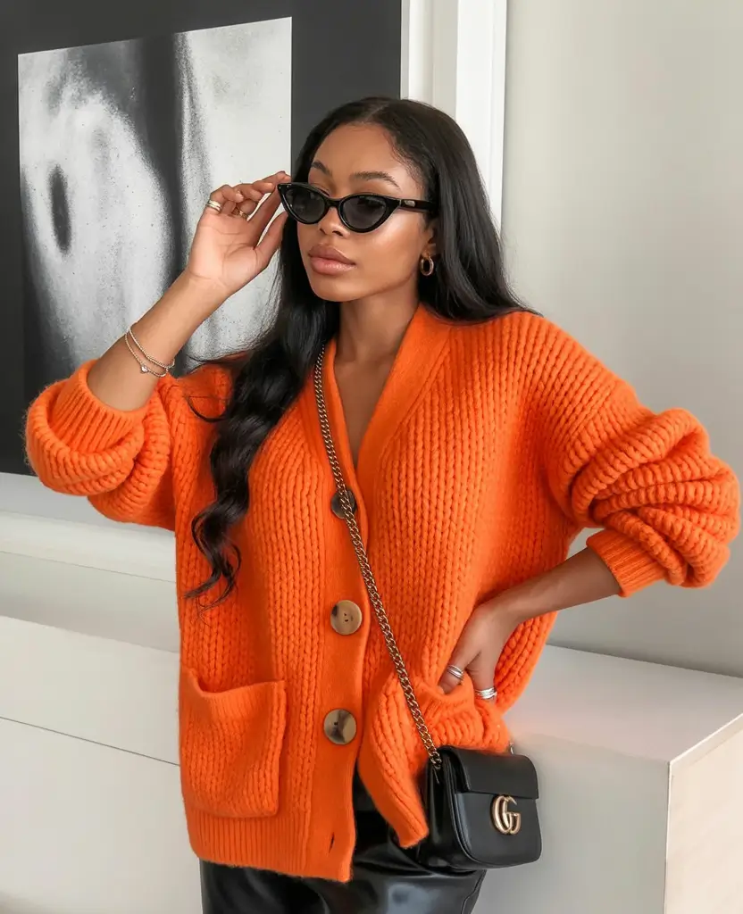 winter outfits blackgirl baddie Orange Knit and Cat-Eye Confidence