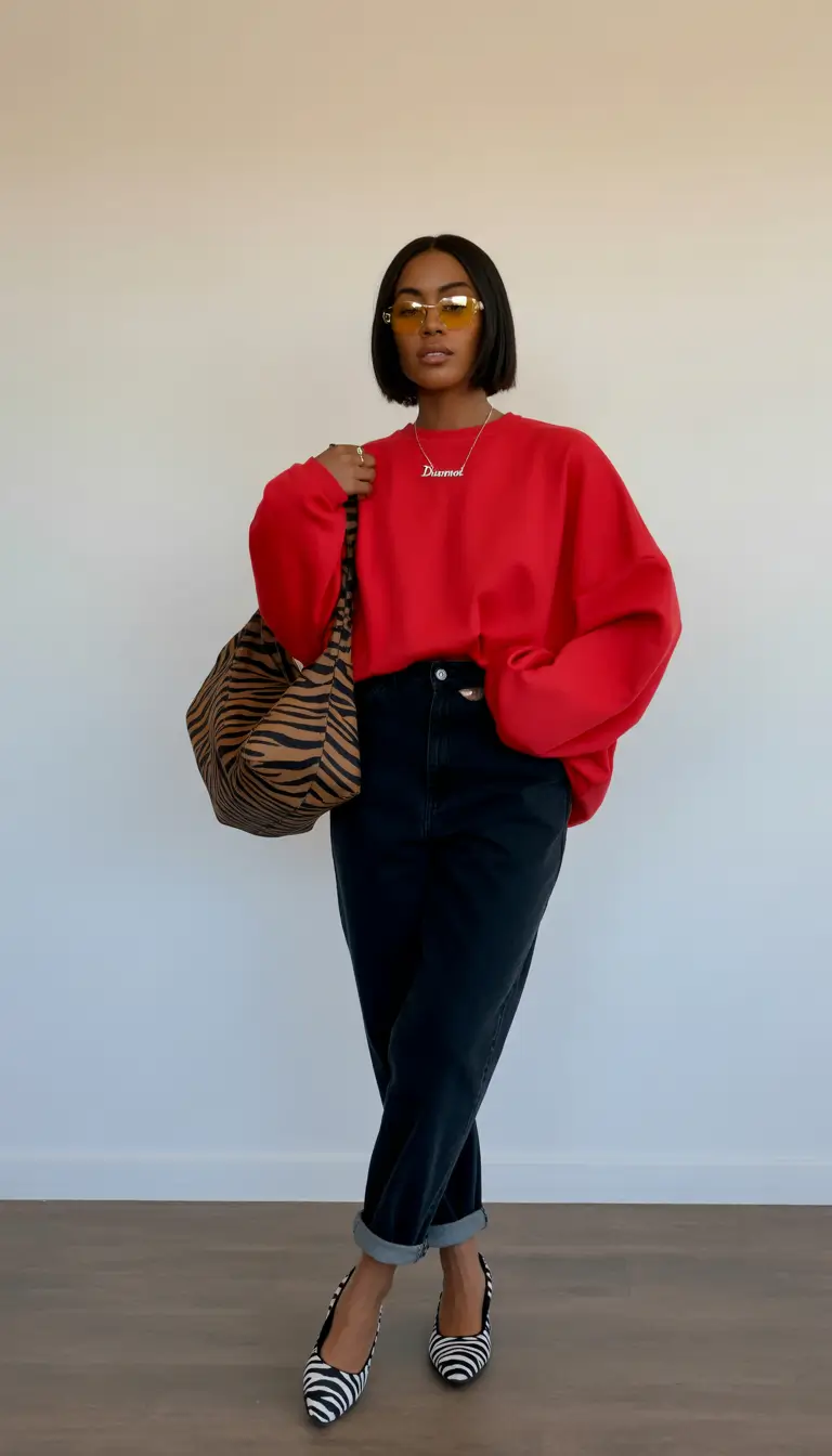 winter outfits blackgirl streetwear Red Power with Prints