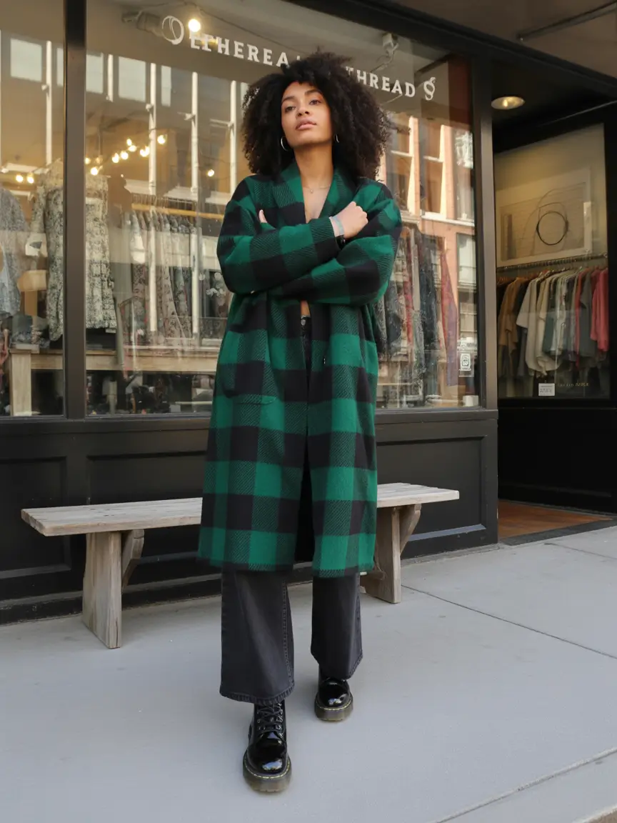winter outfits blackgirl boots Plaid Perfection with Combat Boots