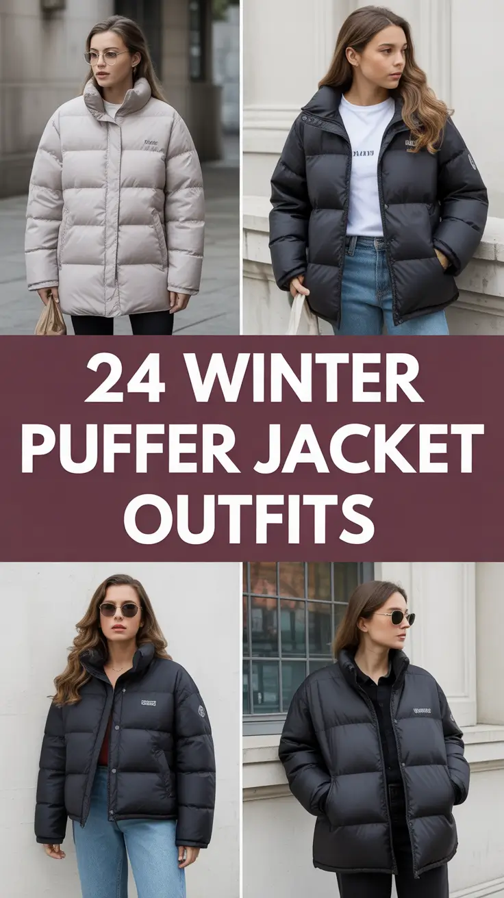 Winter Puffer Jacket Outfits 2025–2026: Stylish Ideas for Women in Black, White, Brown & More