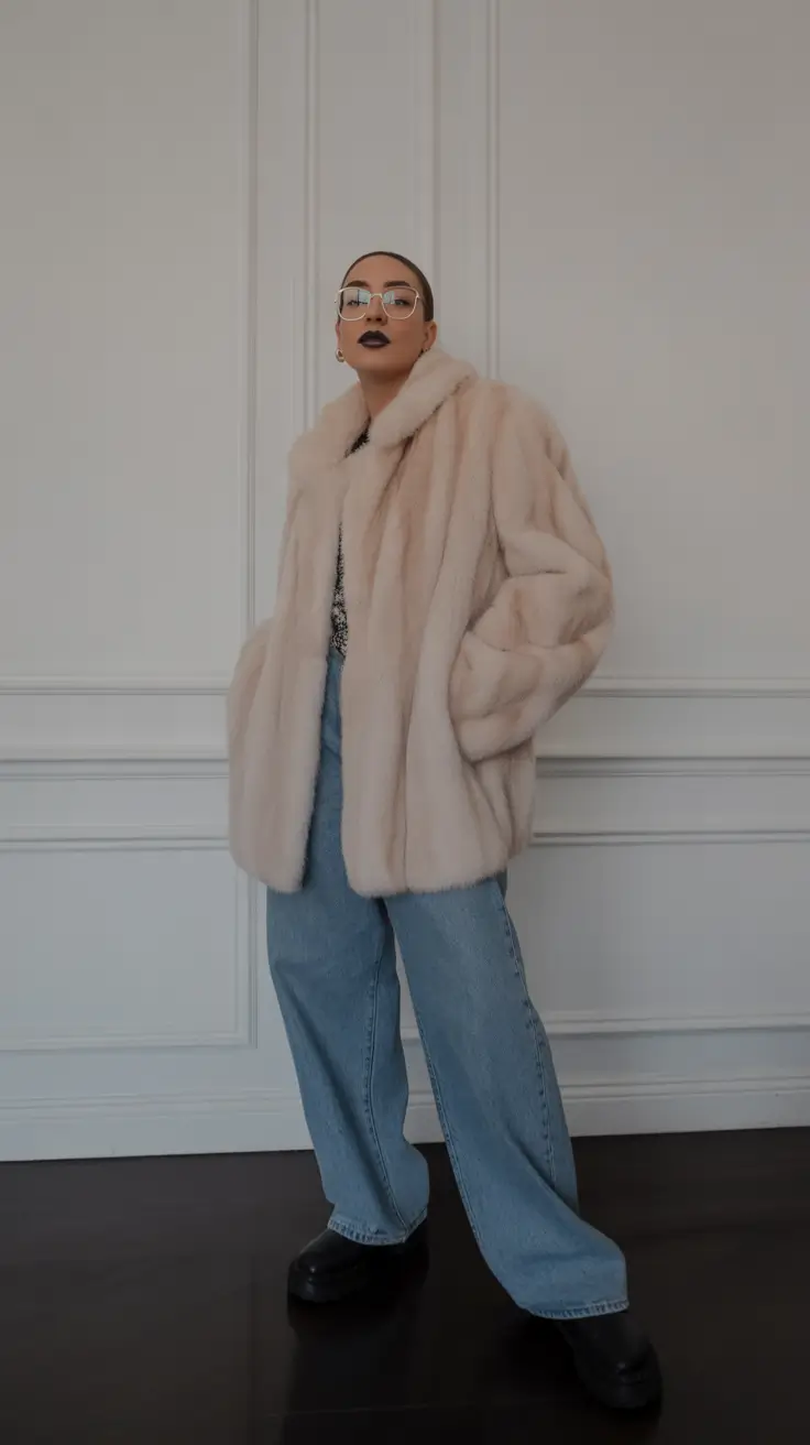 Stylish Birthday Outfits Winter 2025-2026 Faux Fur and Denim Cool