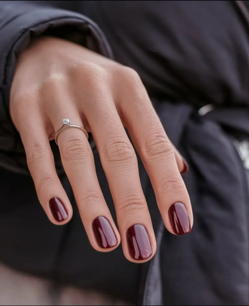 fall winter nails short Short Bordeaux Charm