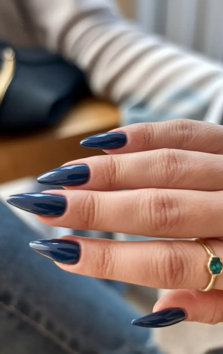 fall winter nails almond Midnight Navy Almond