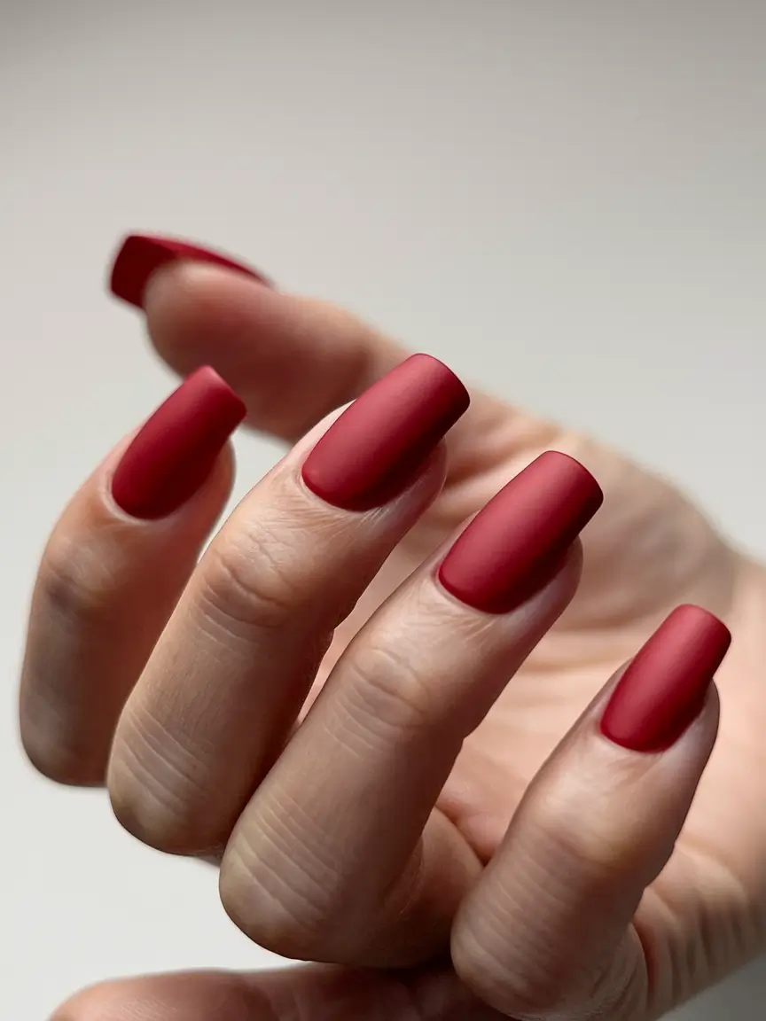 fall winter nails square Velvety Red Square Classic