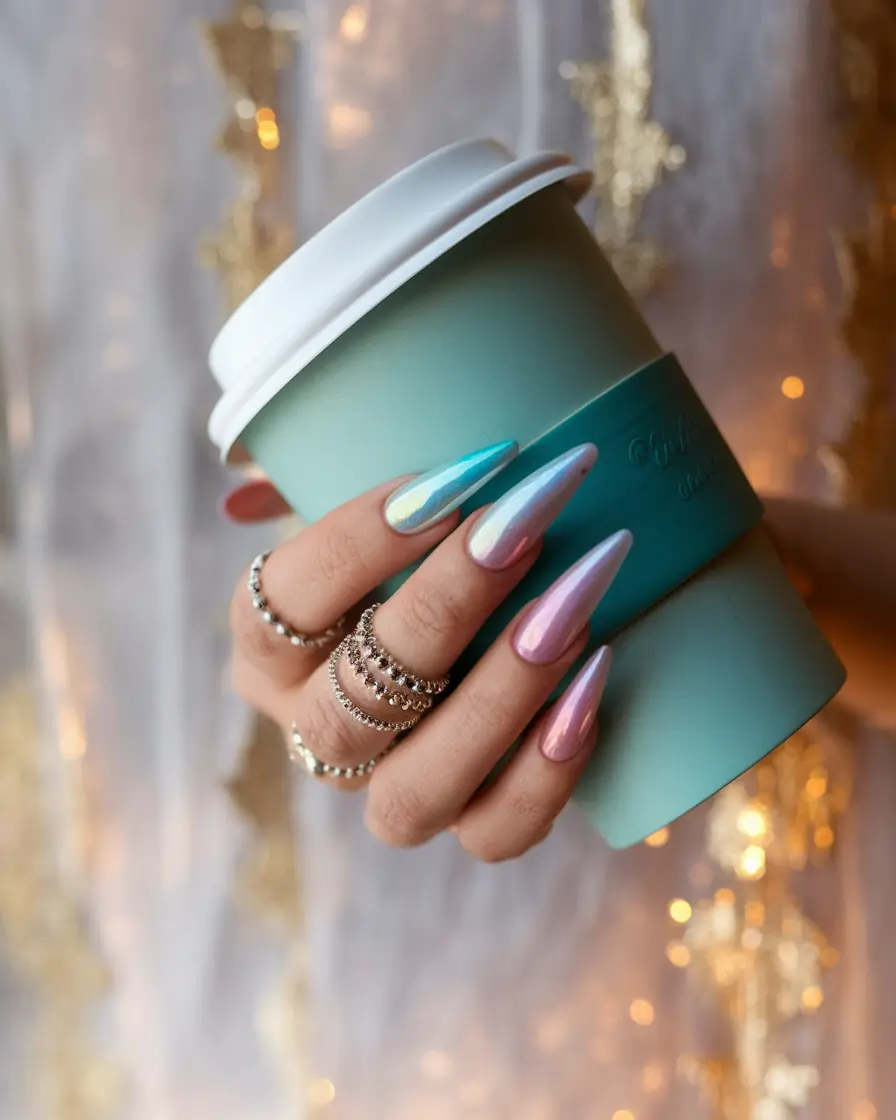 fall winter nails design simple Pearl Chrome Magic