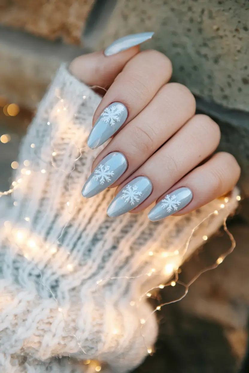 fall winter nails design simple Frosted Snowflake Blues