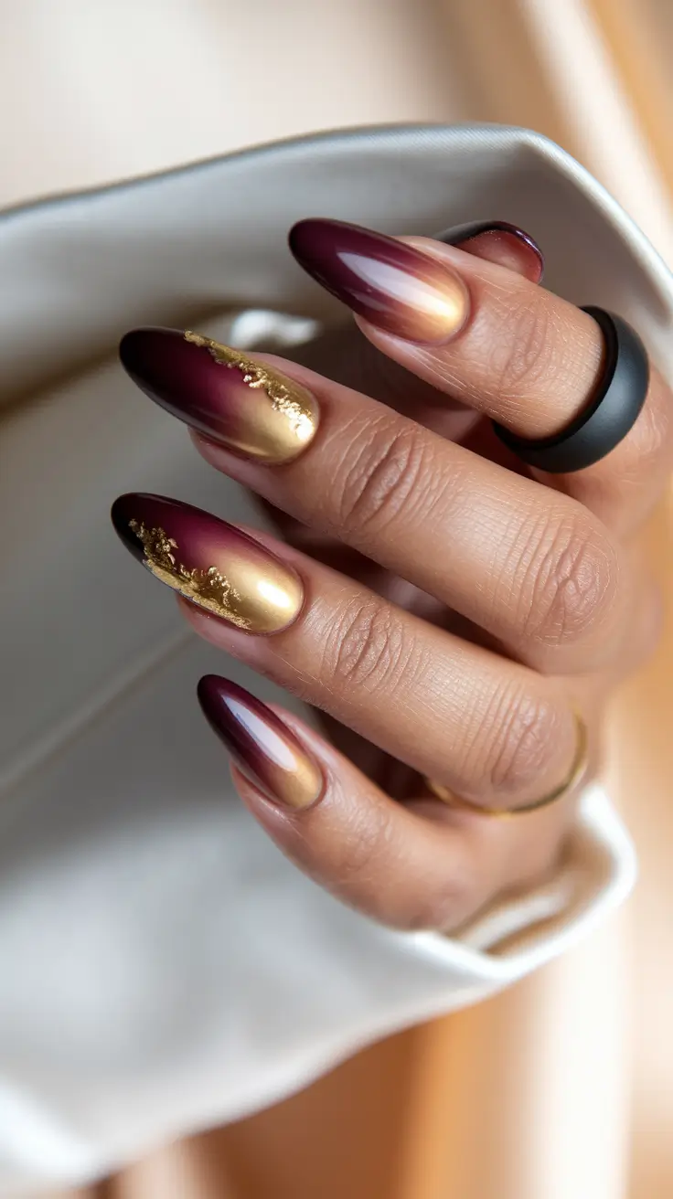 Top Short Fall Nail Trends 2025 Burgundy and Gold Glam