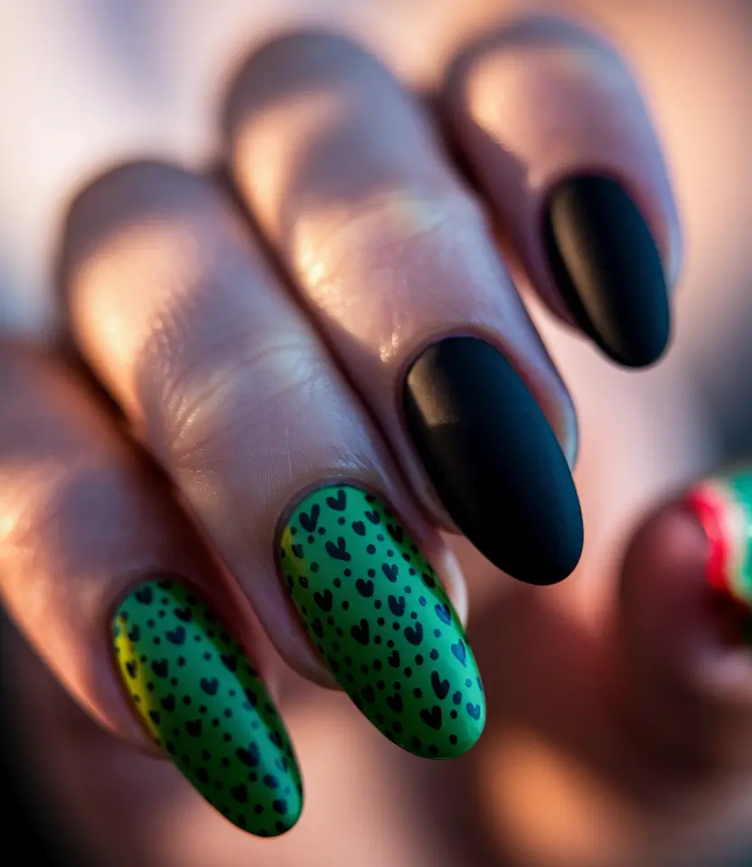 Top Short Fall Nail Trends 2025 Matte Black with Green Accents