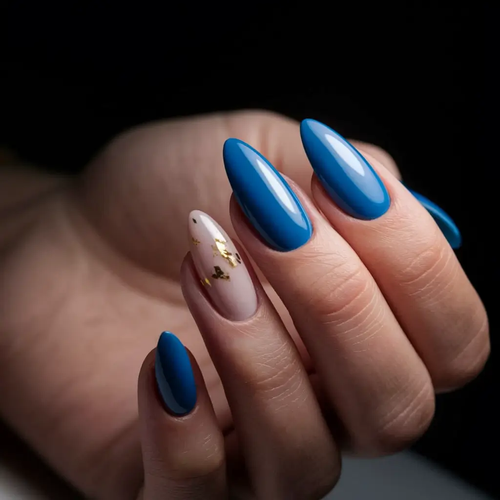 Top Short Fall Nail Trends 2025 Royal Blue with Golden Accent