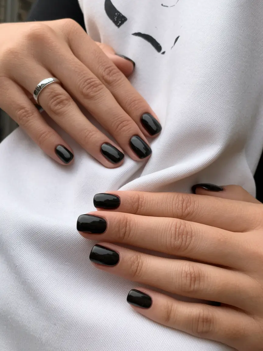 Top Short Fall Nail Trends 2025 Classic Black Short Nails