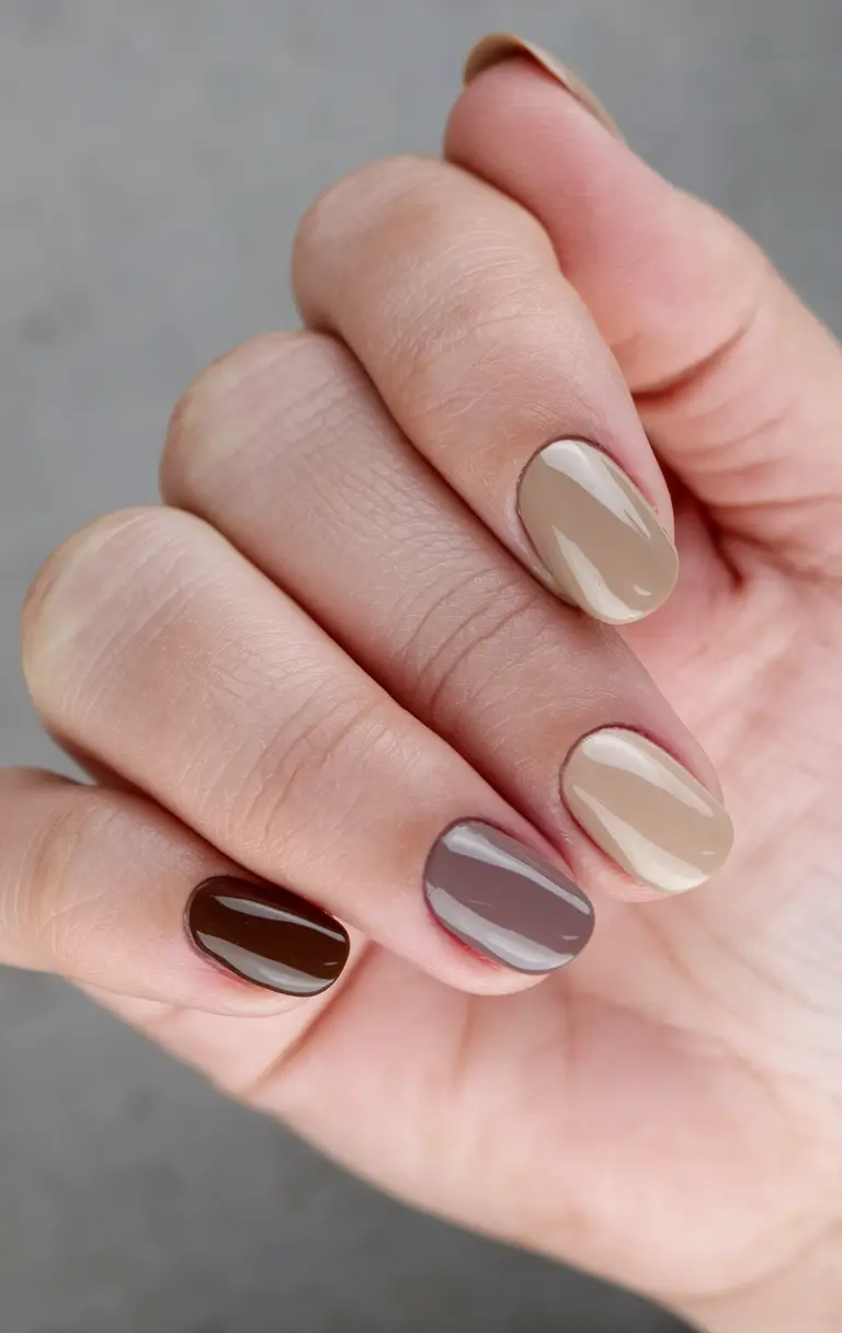 Trendy Cute and Fun Fall Nails 2025 Warm Neutral Swirls