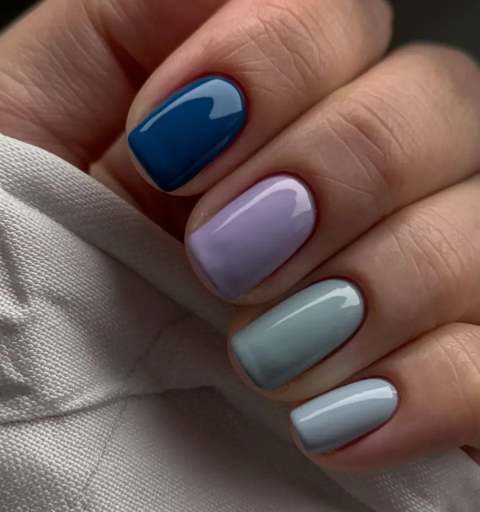 Trendy Cute and Fun Fall Nails 2025 Muted Rainbow Mix