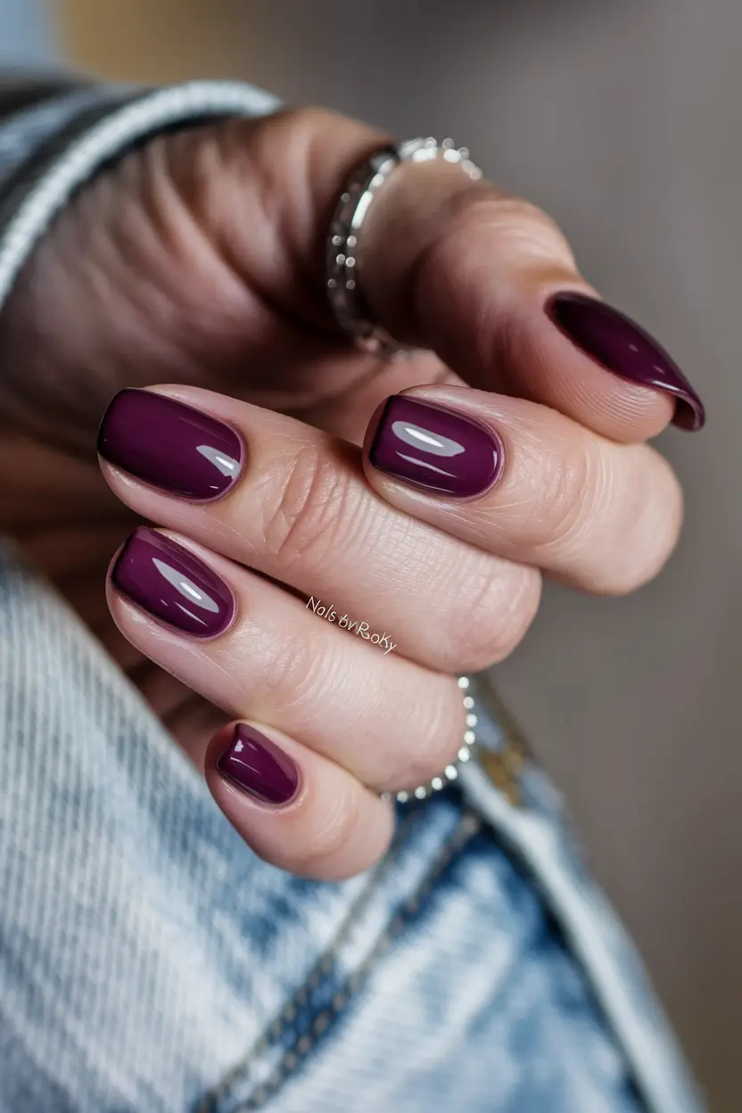 Trendy Cute and Fun Fall Nails 2025 Plum Wine Gloss