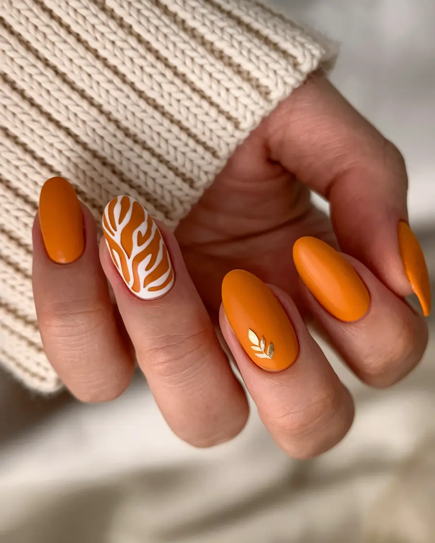Trendy Cute and Fun Fall Nails 2025 Autumn Orange Art