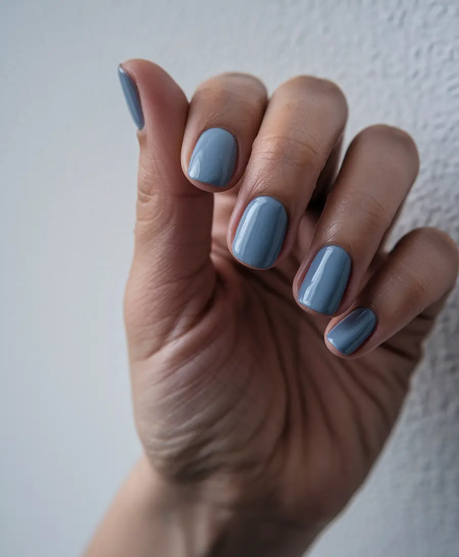 Trendy Cute and Fun Fall Nails 2025 Smoky Blue Elegance