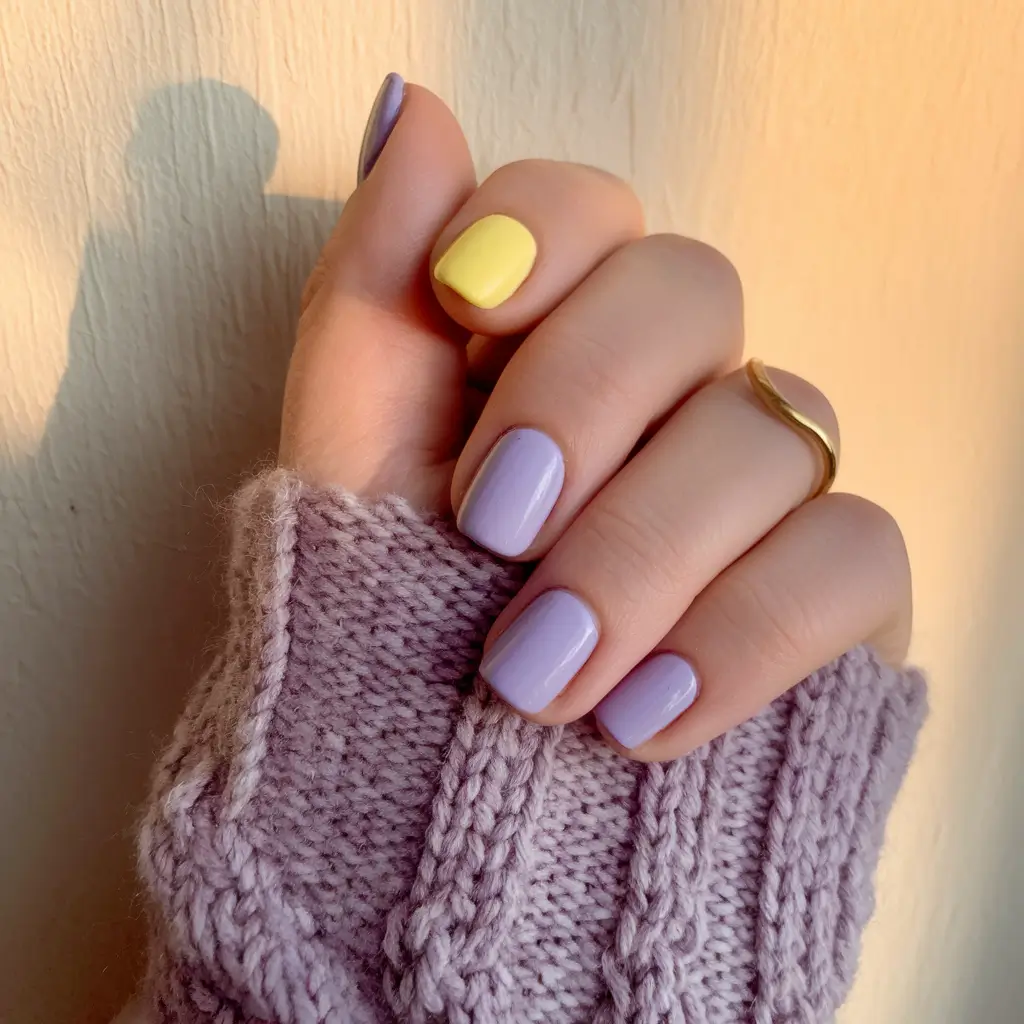 Trendy Cute and Fun Fall Nails 2025 Soft Lavender with a Sunny Pop