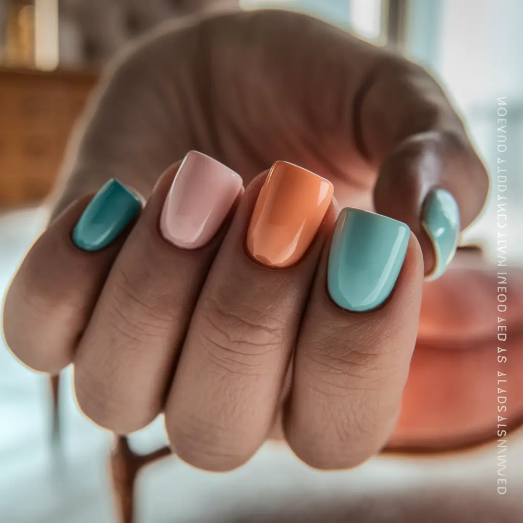 Trendy Cute and Fun Fall Nails 2025 Color-Block Fun