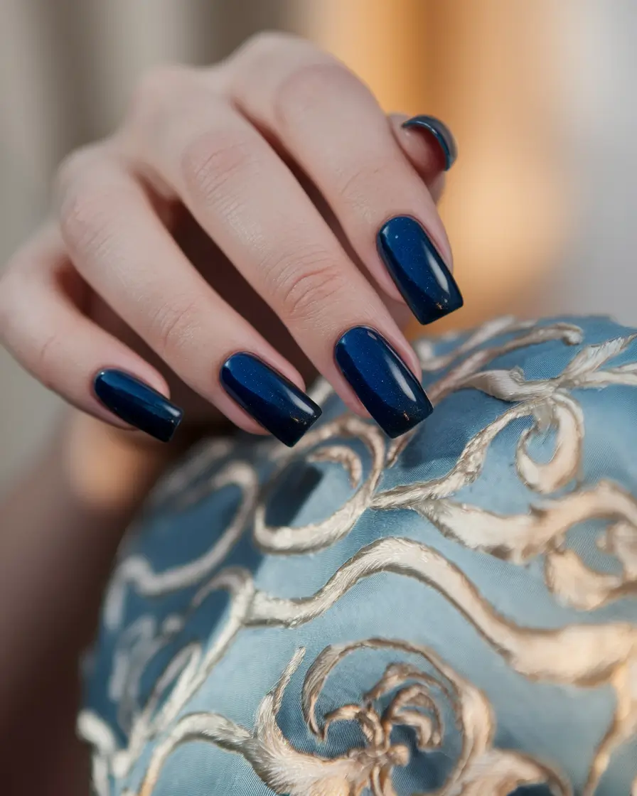 Trendy Cute and Fun Fall Nails 2025 Midnight Navy Luxe