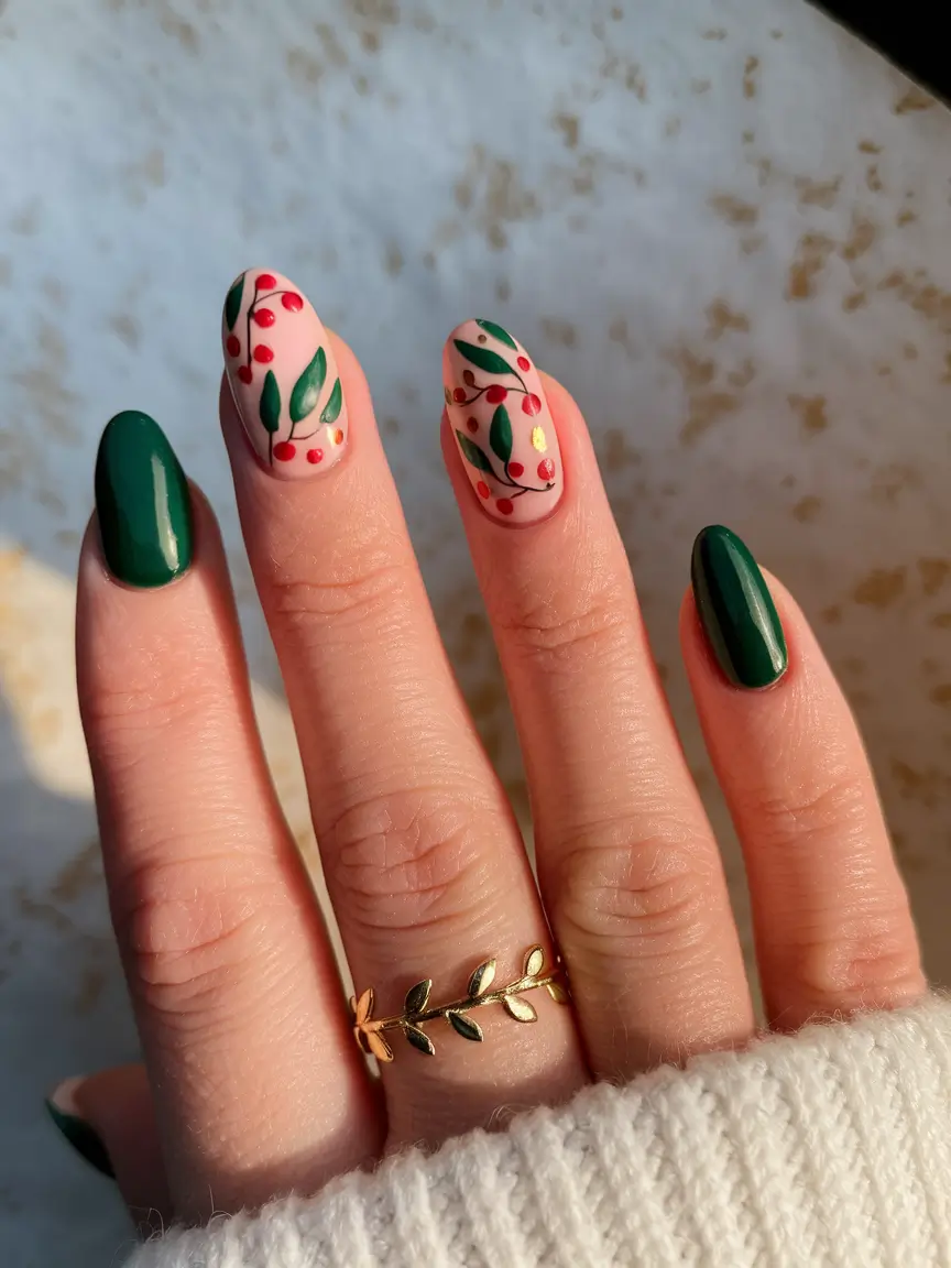 Trendy Cute and Fun Fall Nails 2025 Botanical Berry Art