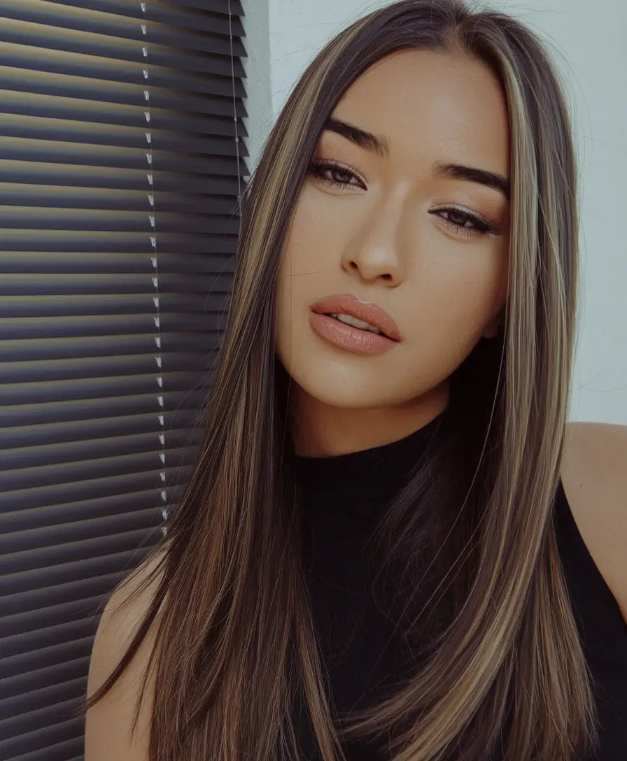 Ideas Face-Framing Blonde Strips on Dark Hair