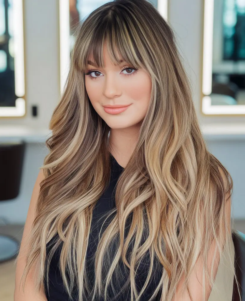 Fall winter Honey Blonde Layers with Fringe 2025