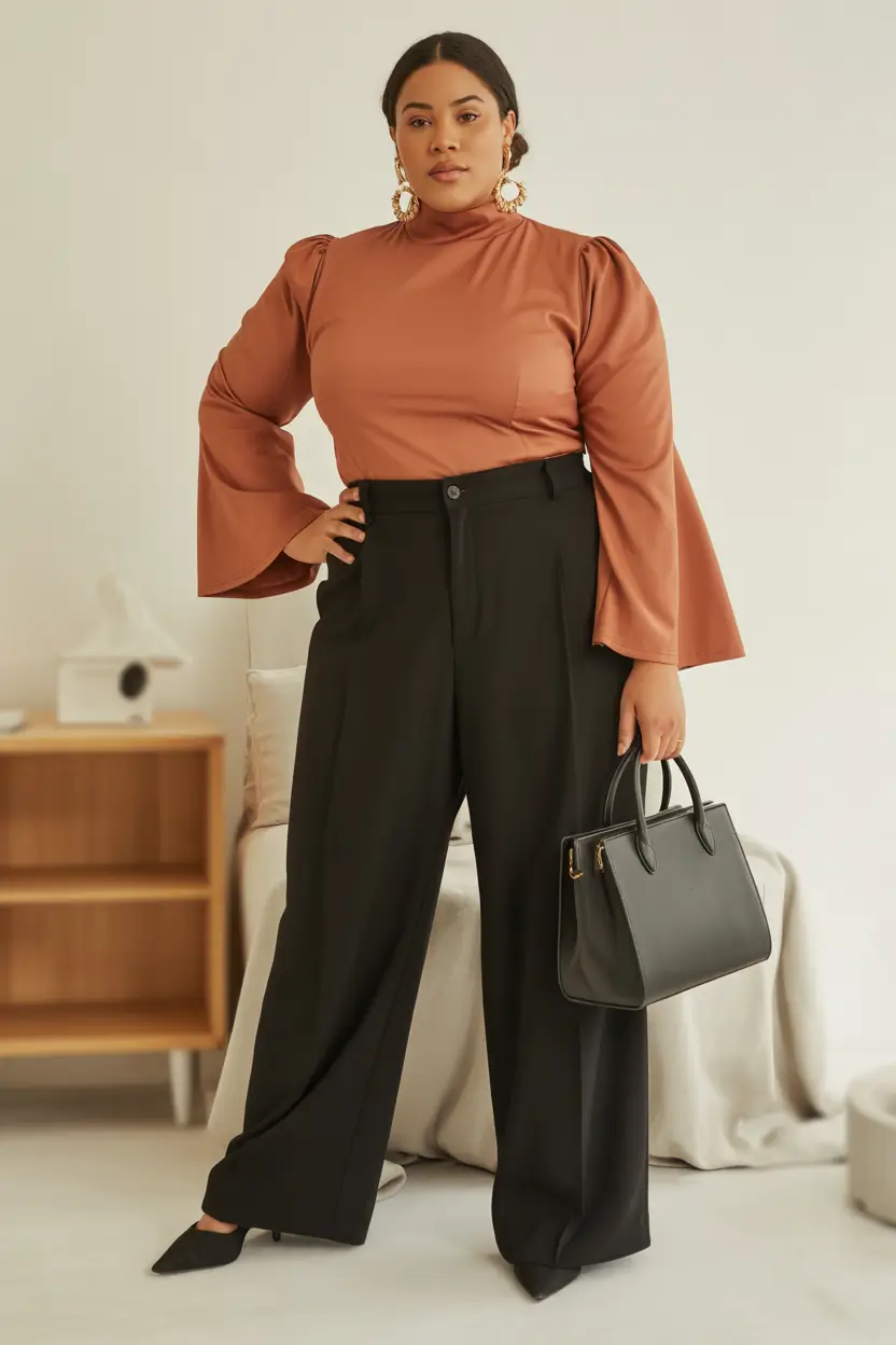 plus size winter outfits 2025 Power Dressing with Wide Leg Sophistication