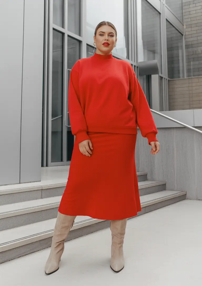 plus size winter outfits 2025 Red Statement Skirt Set