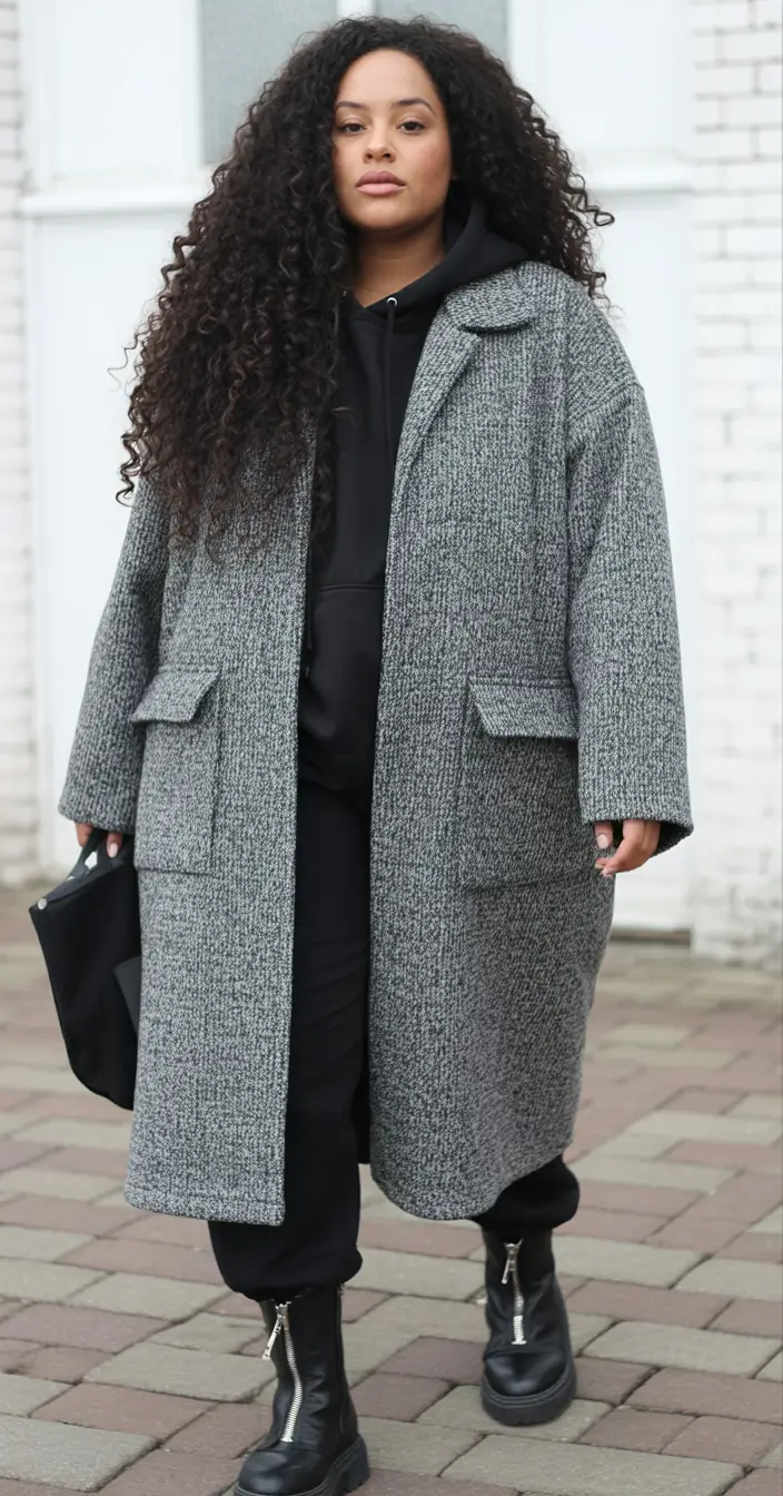 plus size winter outfits 2025 Gray Coat and Streetwear Edge