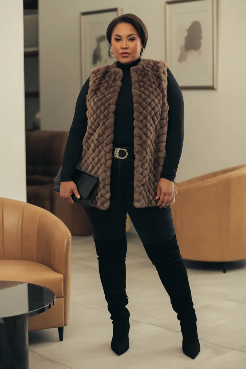 plus size winter outfits 2025 Faux Fur Luxe