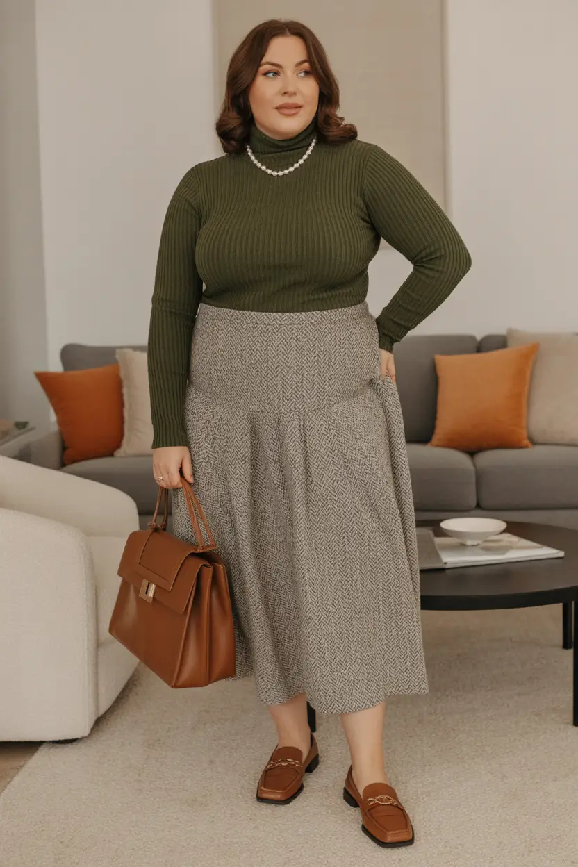 plus size winter outfits 2025 Timeless Knit and Skirt Combo