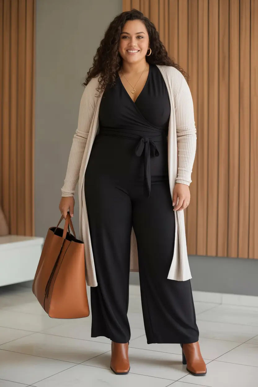 plus size winter outfits 2025 Effortless Wrap Jumpsuit