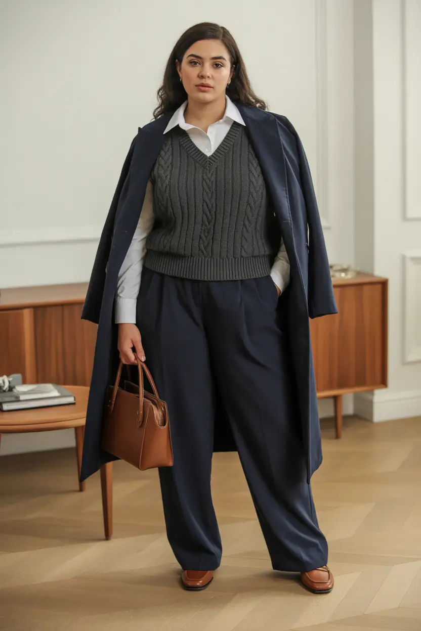 plus size winter outfits 2025 Preppy Layers with a Modern Twist