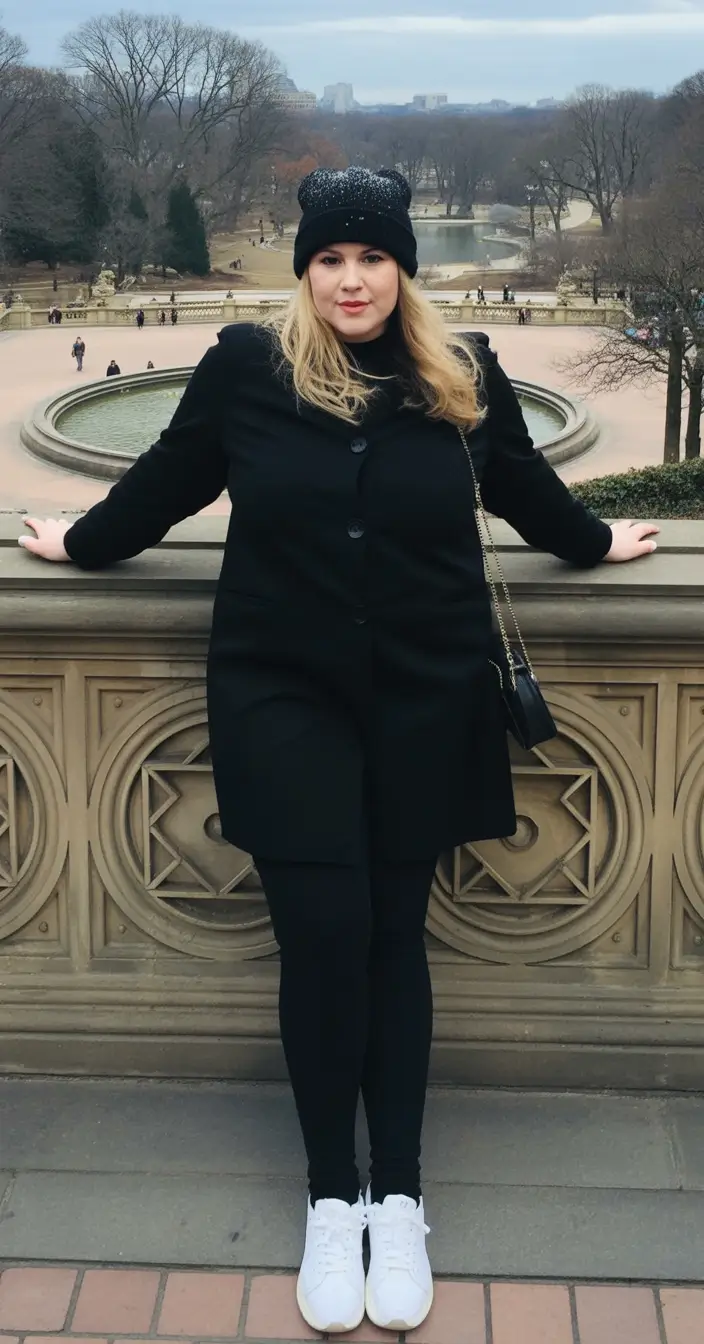 plus size winter outfits 2025 All Black in Central Park