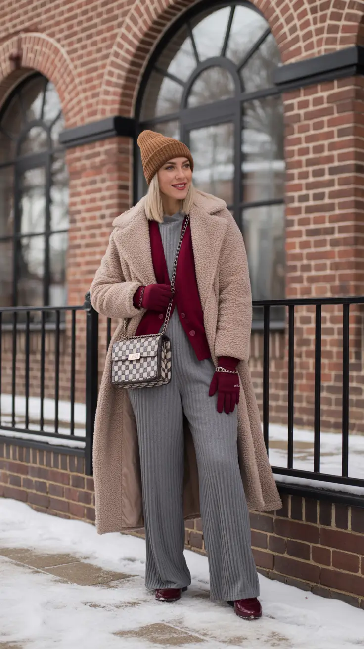 winter fits ideas Soft Neutrals with Wine Accents