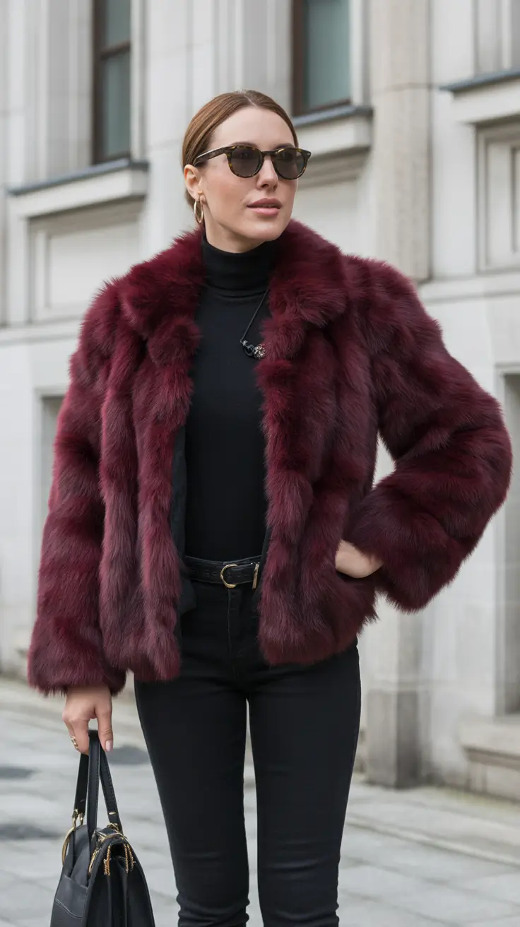 winter outfit inspo black women Burgundy Fur with Black Base