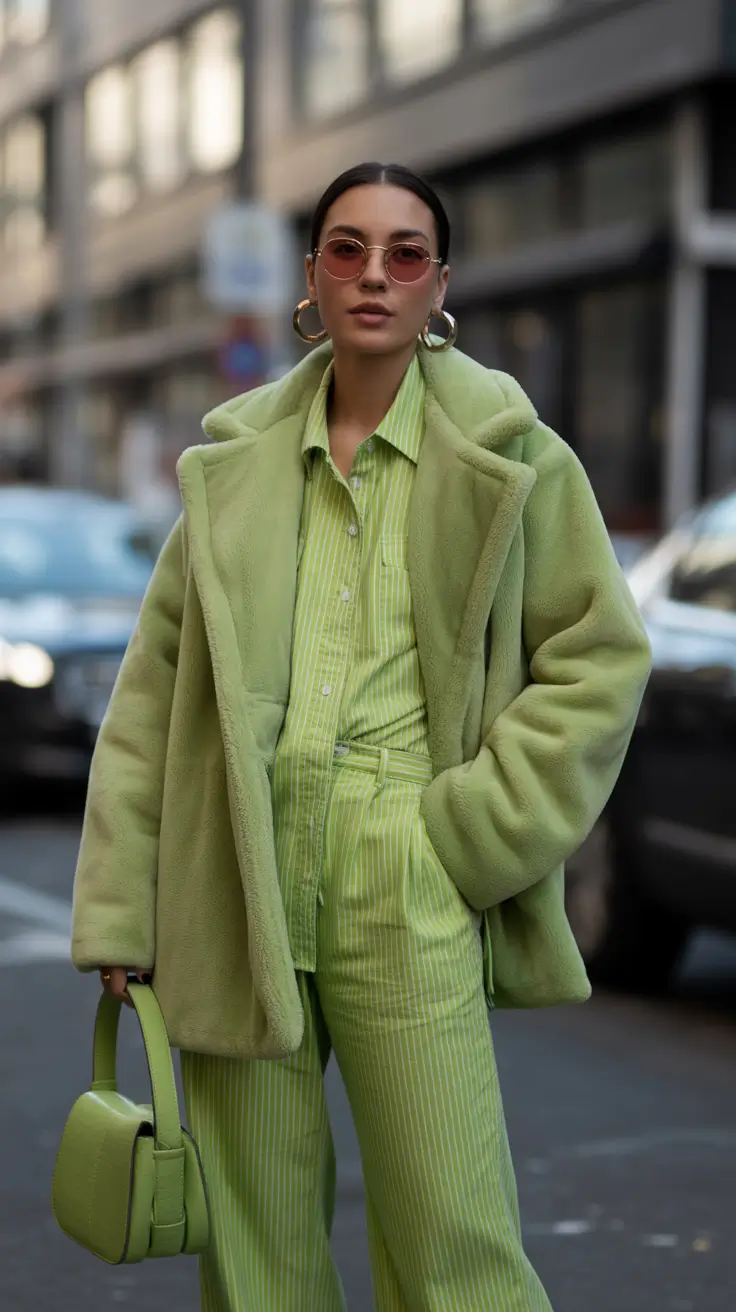 winter outfit inspo black women Lime Green Monochrome Power Look