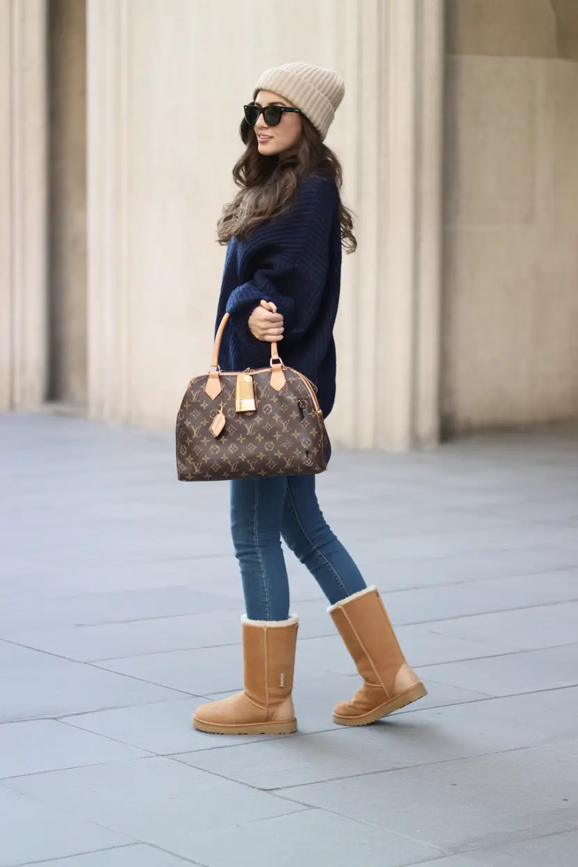 uggs outfit winter Oversized Sweater and Skinny Jeans