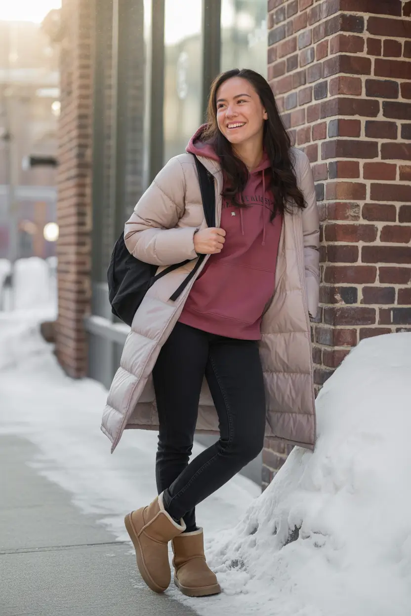 uggs outfit winter Puffer Coat with Hoodie