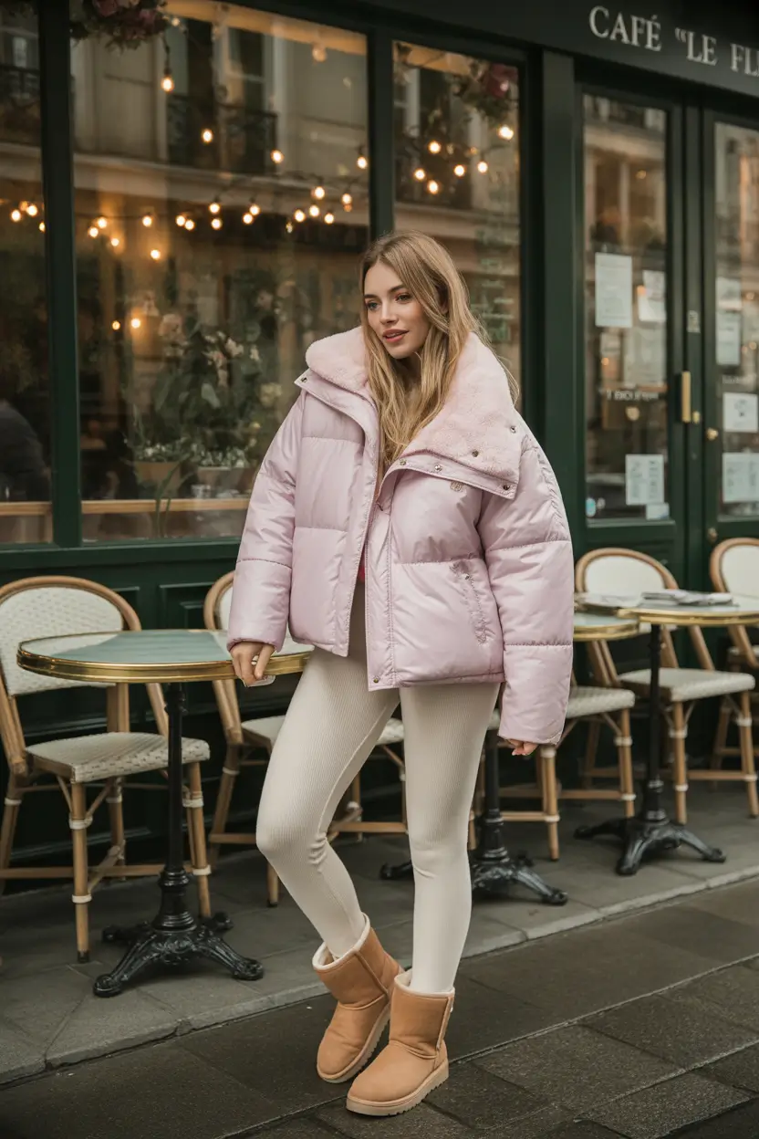 uggs outfit winter Soft Pink Puffer and Cream Neutrals
