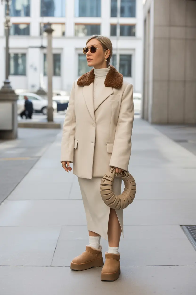 uggs outfit winter Chic Neutrals with a Platform Twist