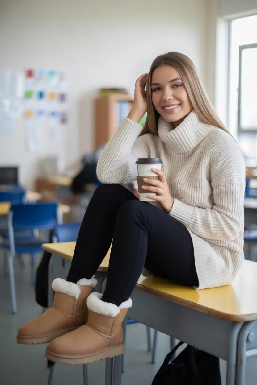 uggs outfit winter Classic Knit and Black Pants