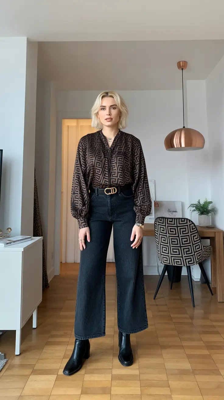 winter going out outfit night Monochrome with Subtle Print