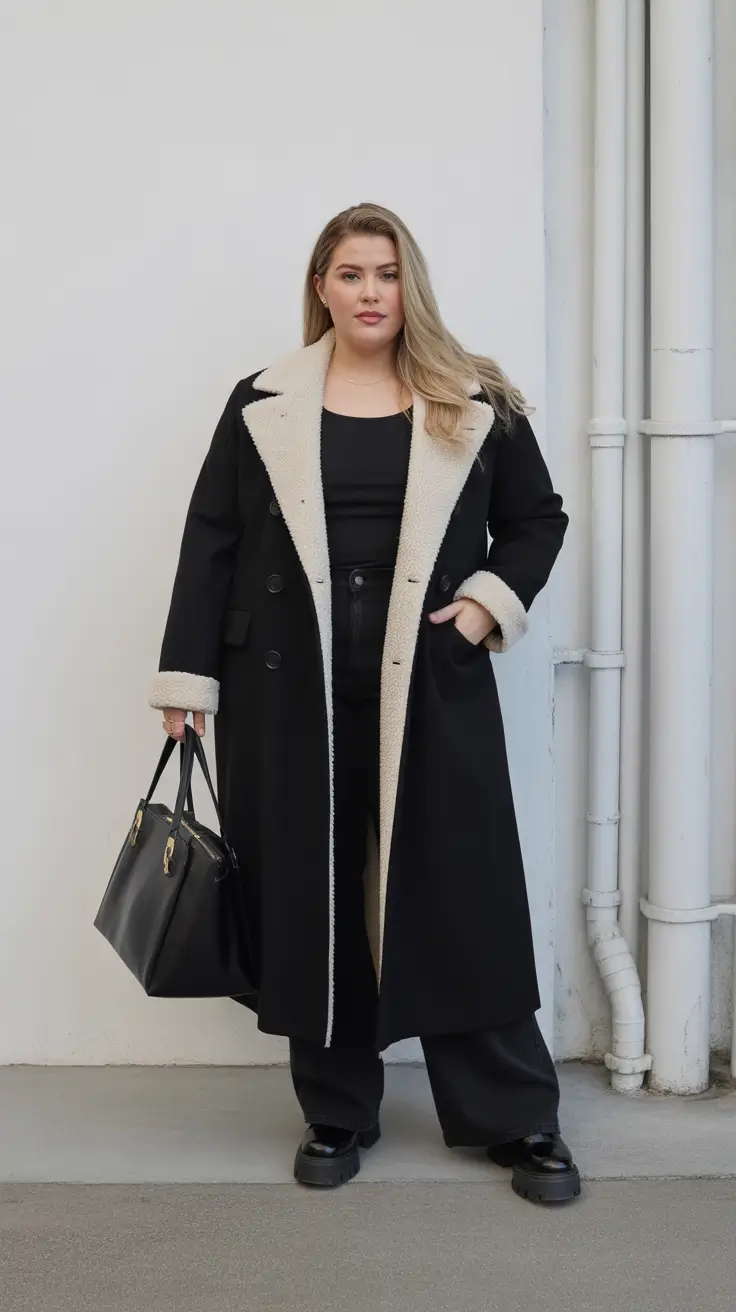Winter Capsule Wardrobe Plus Size 2025-2026 Shearling Detail Coat