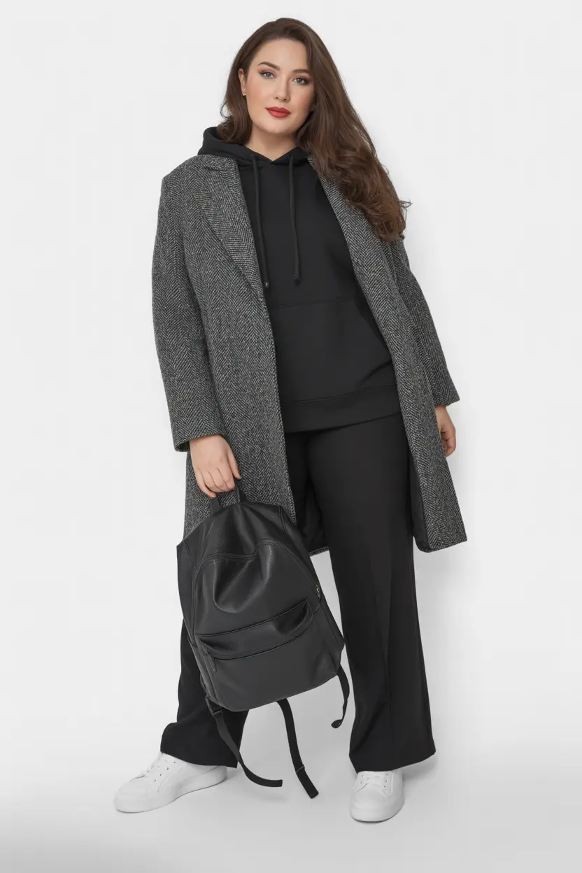 Winter Capsule Wardrobe Plus Size 2025-2026 Hoodie with Coat Outfit