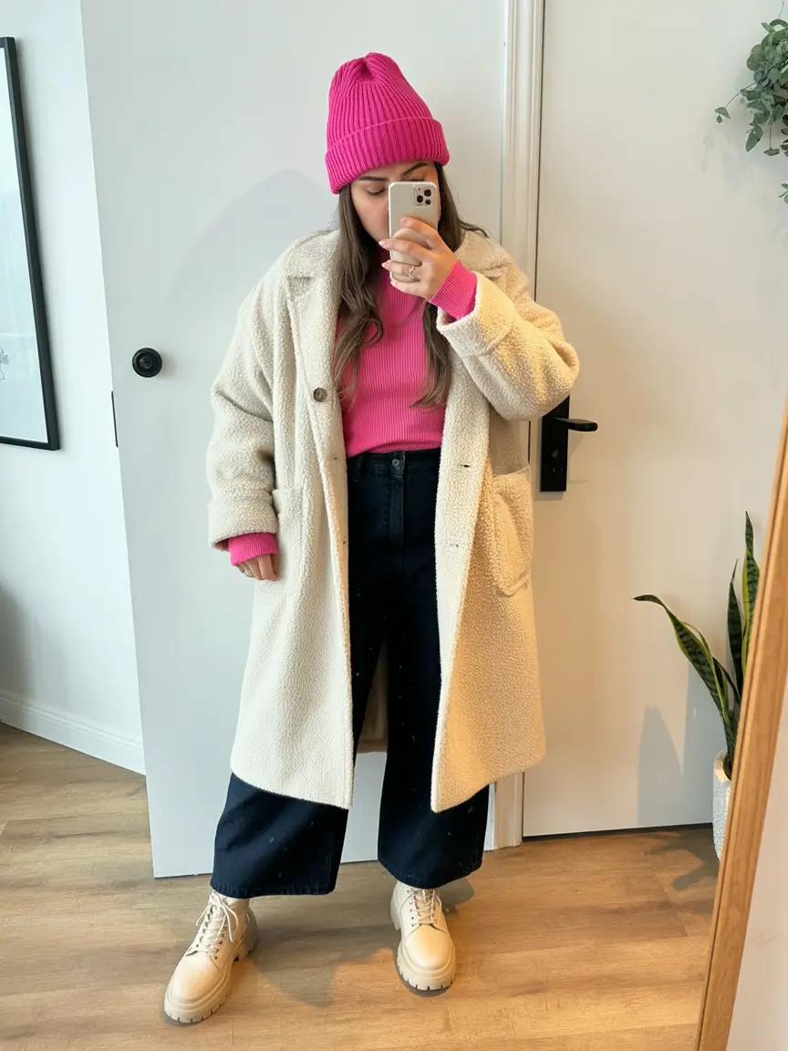 Winter Capsule Wardrobe Plus Size 2025-2026 Pop of Pink Winter Outfit